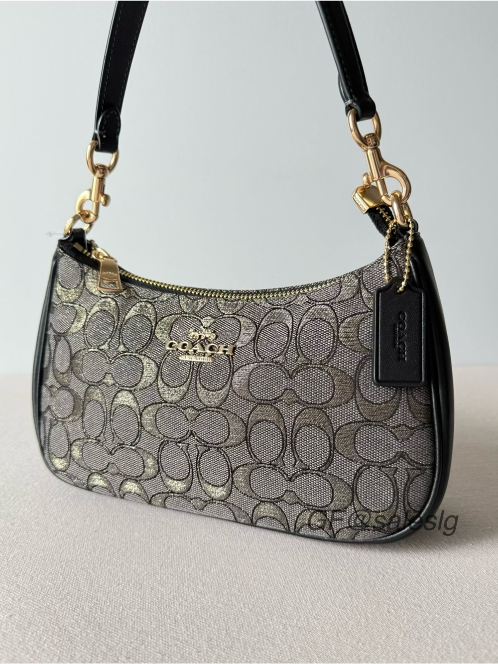 NWT Coach Teri Shoulder Bag Metallic Signature Jacquard Gold/Charcoal CCZ02